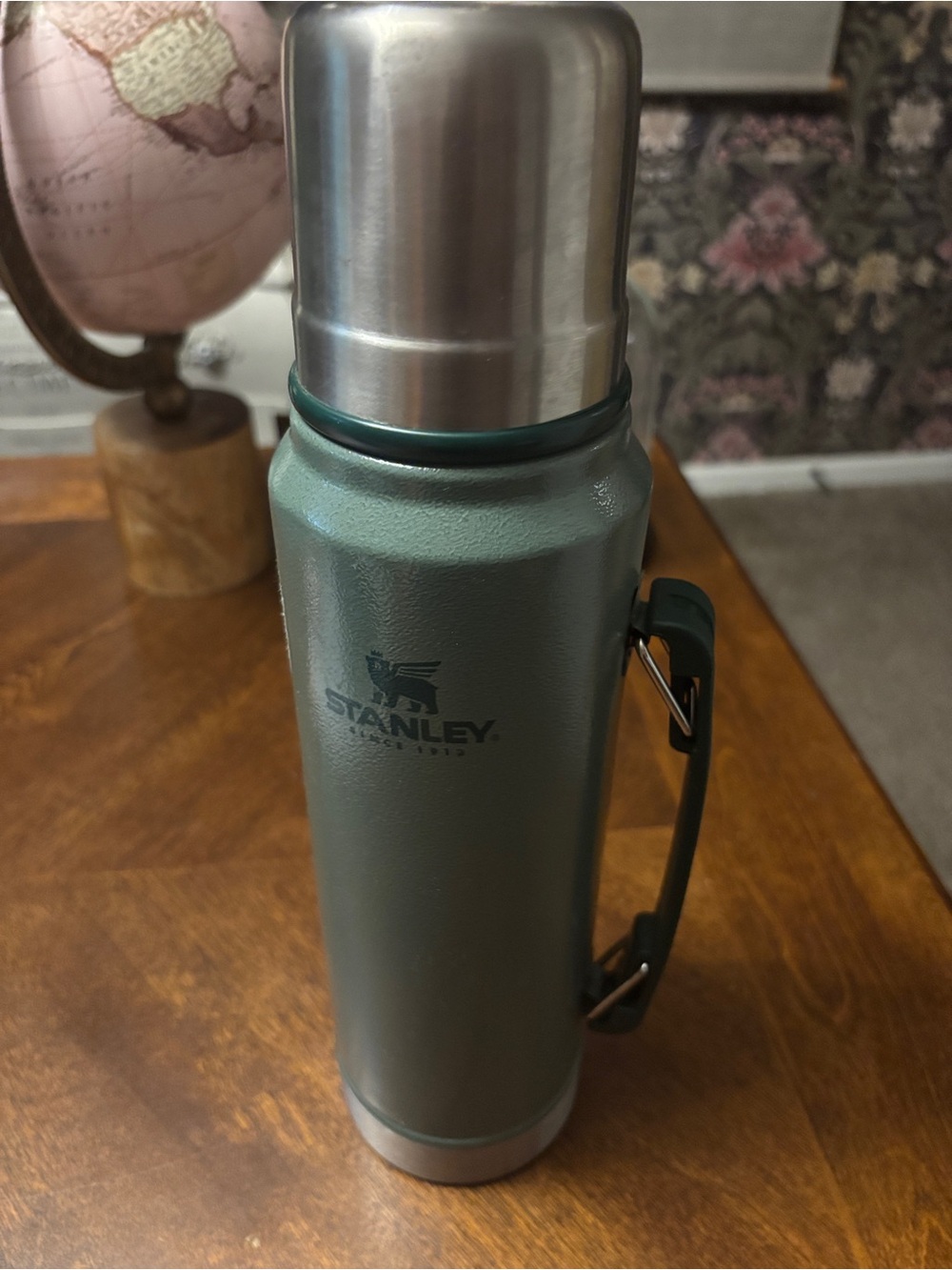 Stanley Green & Silver Vacuum Flask with Handle